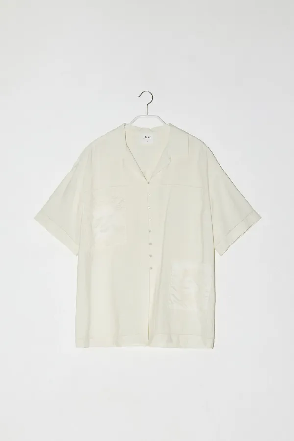POCKET EMBROIDERY PATCH HALF SLEEVE SHIRT - IVORY