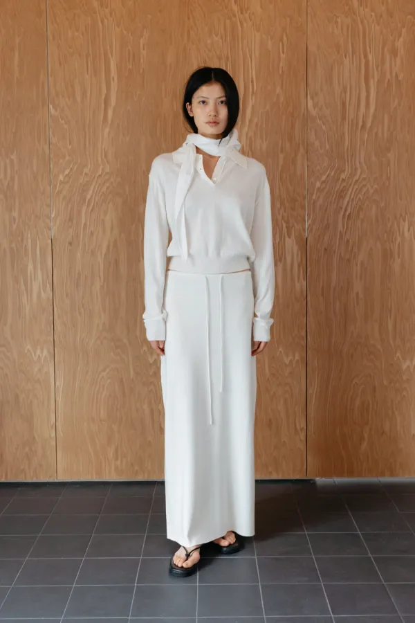 Plain Knit Long Skirt_Cream