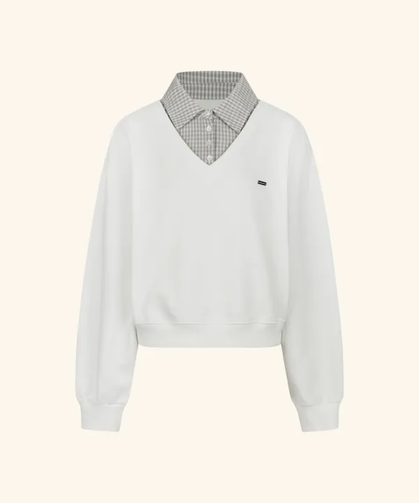 Glit Check Layered Sweatshirt ( Ivory )