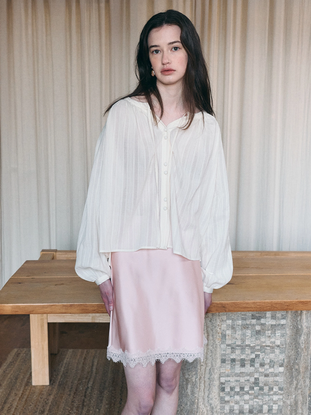 르니나 ARIEL satin lace mini skirt_pink 상품 이미지 3
