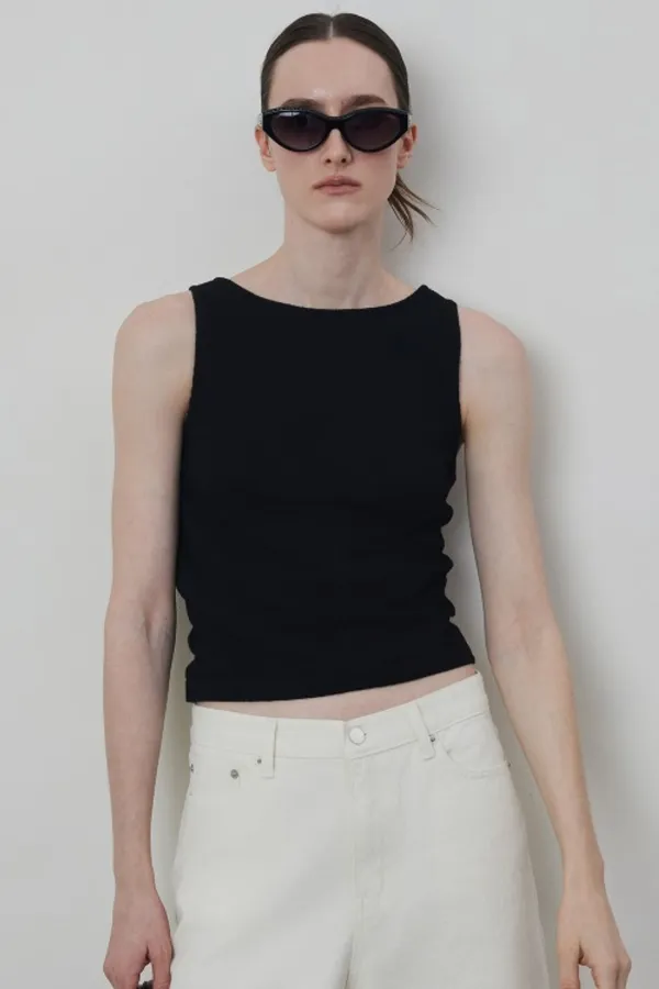 Two-way Round Neck Cotton Knit Sleeveless Top