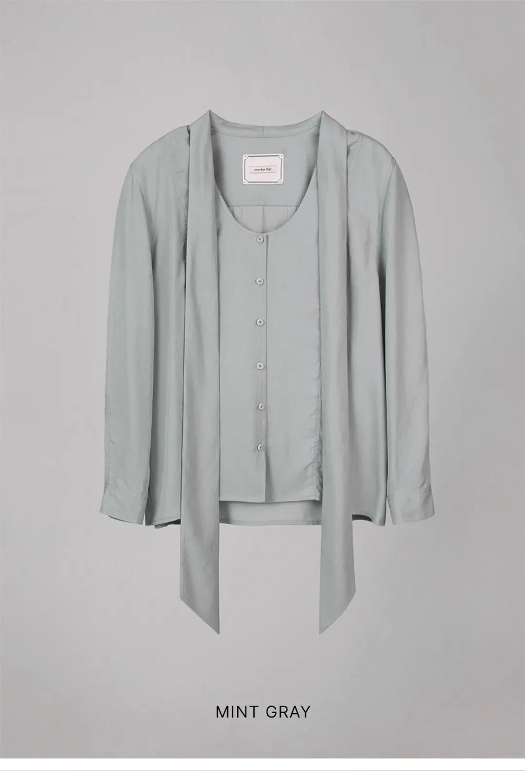 오버듀플레어 U NECK LONG TIE BLOUSE_MINT GRAY 상품 이미지 3