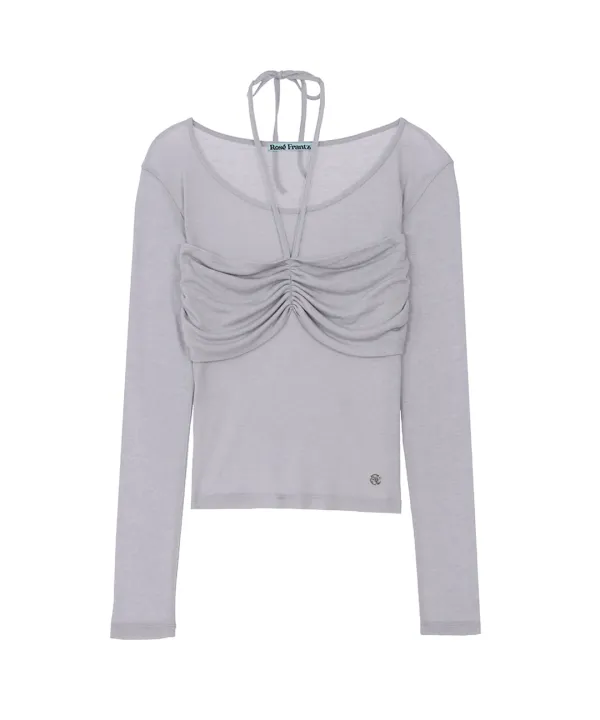 Shirring Halter Long Sleeve [Gray]