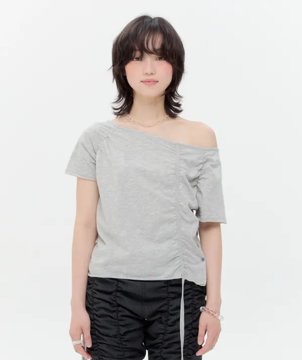 Braided Strap Side Button Top [Gray]