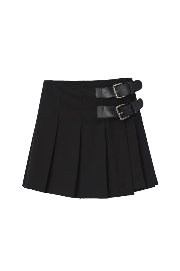 RR WOOL PLEATS SKIRT - BLACK