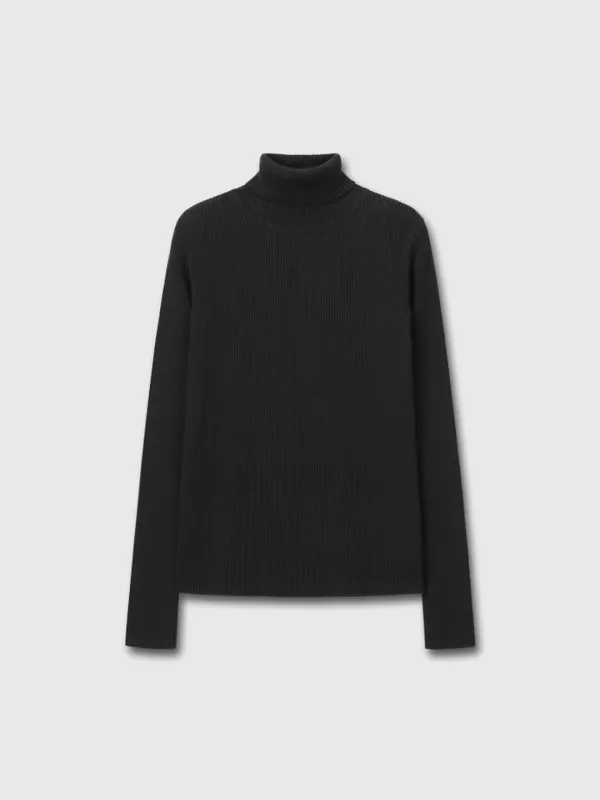 (W) SLIM-FIT RIBBED TURTLENECK_ BLACK