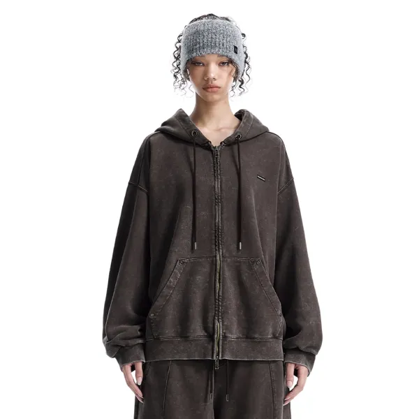 Embossed Logo Set-up Zip-up Hoodie [ Brown ]