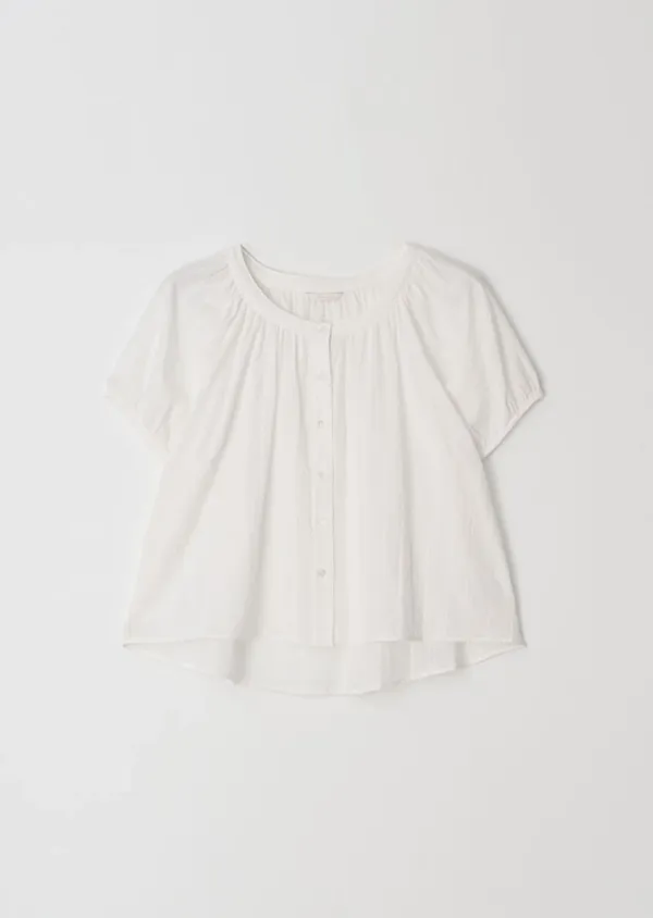 jacquard shirring blouse-ivory