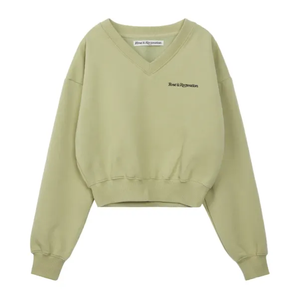 V-NECK CROPPED SWEATSHIRT - GREEN