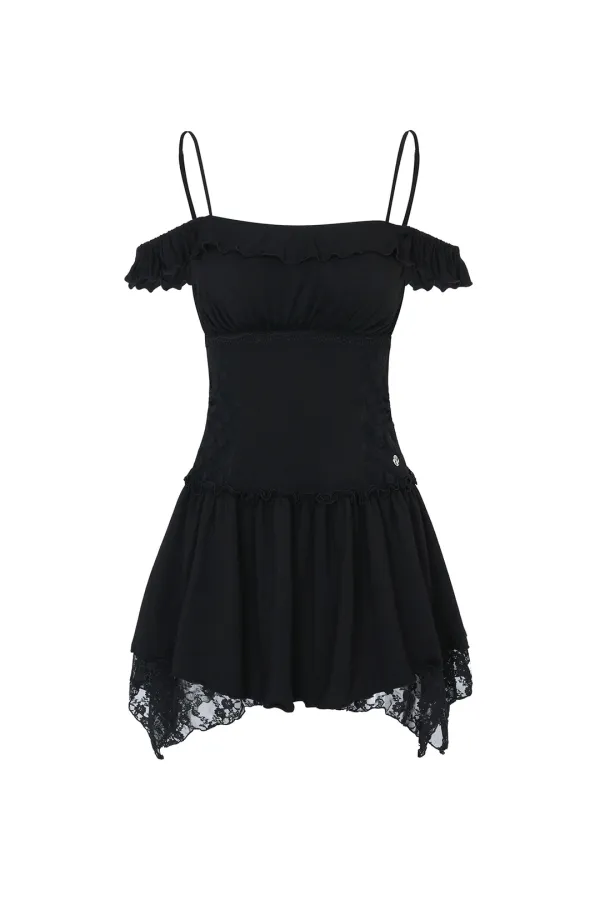 PETAL RUFFLE DRESS black