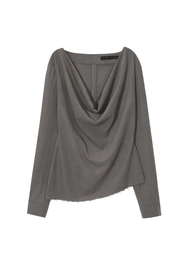 [2ND] COWL NECK BLOUSE, DARK BROWN
