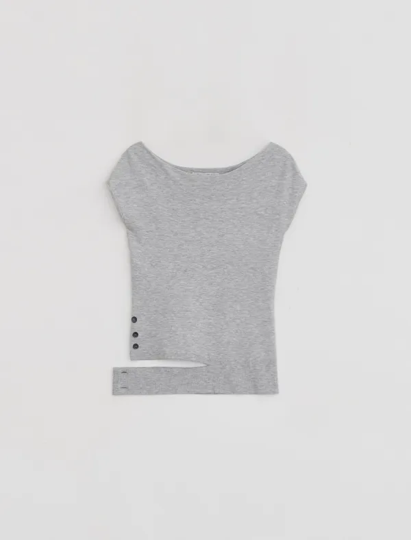 [2nd REORDER]HEM SLIT BOATNECK KNIT [GREY]