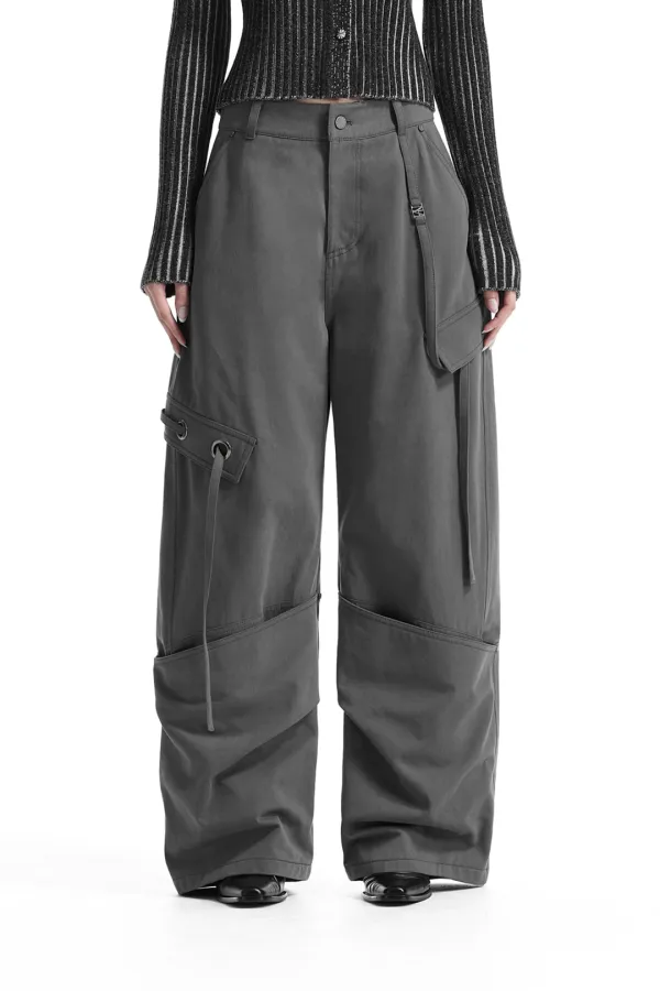 Big Eyelet Cargo Baggy Pants [ Charcoal ]