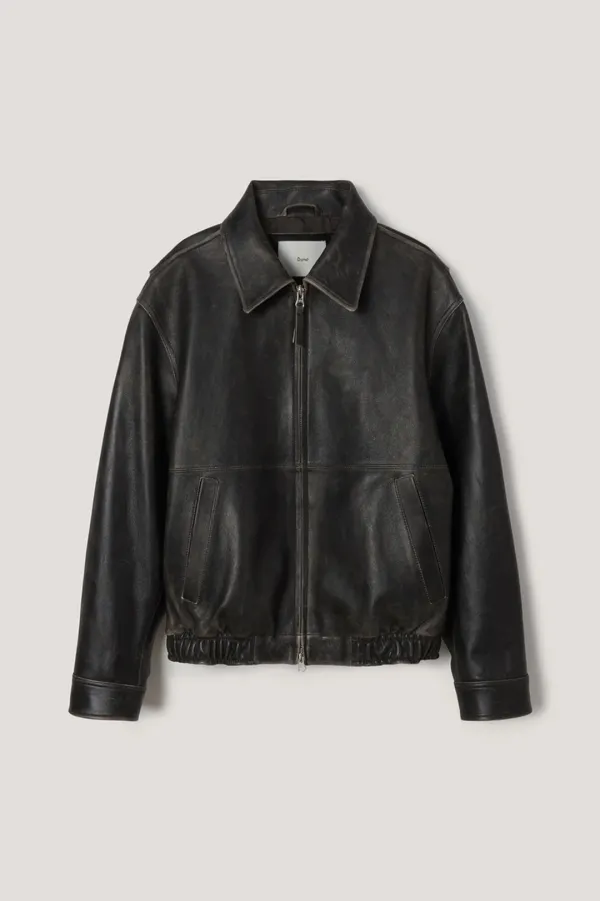 UNISEX DRIZZLER LEATHER JACKET BRUSHED BLACK_UDJU6A105G3