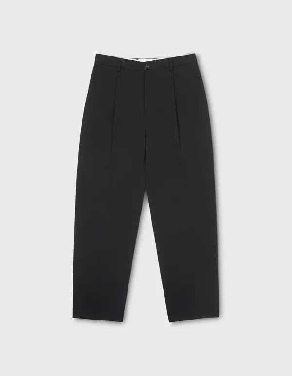 HIGH GAUGE ONE TUCK TROUSERS / Black