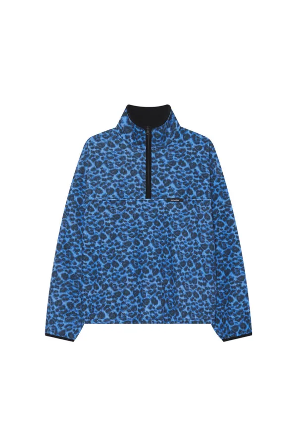 LEOPARD FLEECE HALF-ZIP SWEATSHIRT (BLUE)