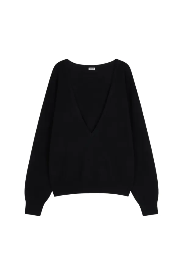 DEEP V NECK FULL OVER KNIT (BLACK)