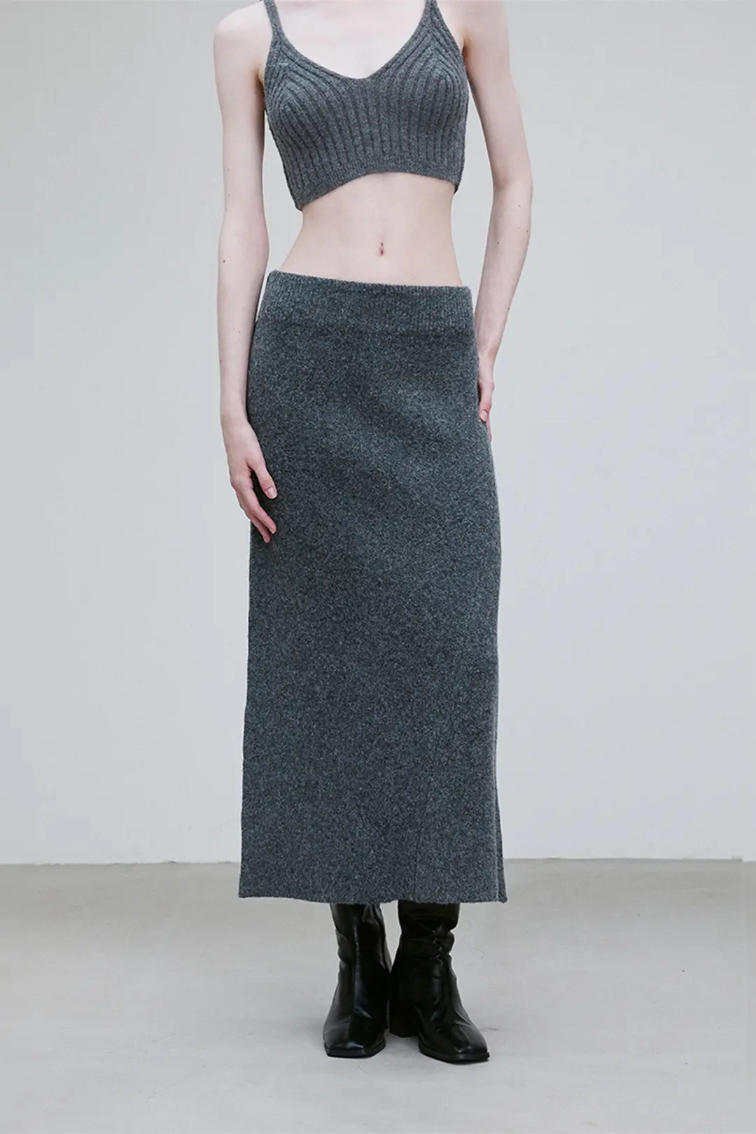 리이 KNIT COTTON SLIT SKIRT 상품 이미지 2