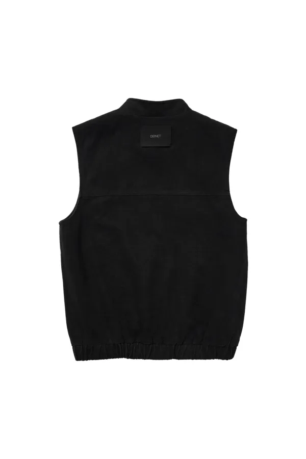DEINET MULTI POCKET COTTON VEST IN BLACK