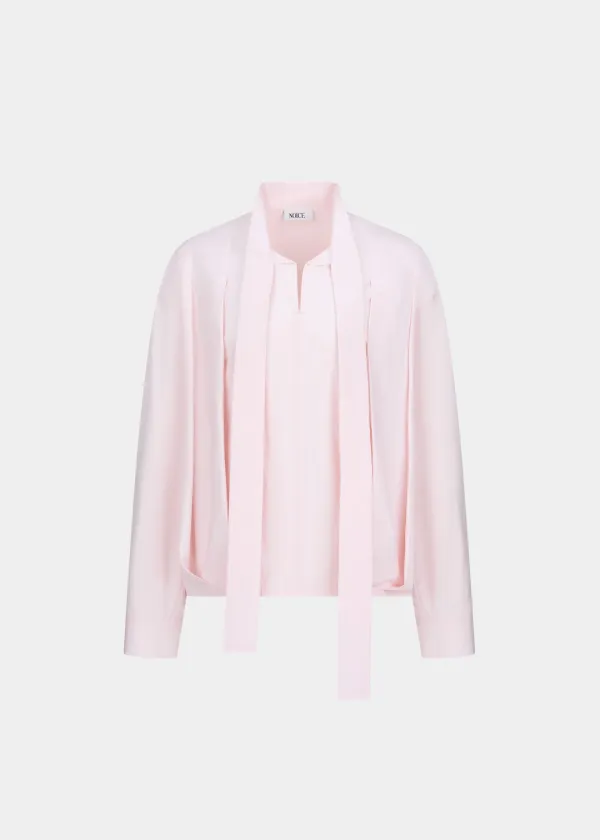 W BOW TIE GATHERED BLOUSE - LIGHT PINK
