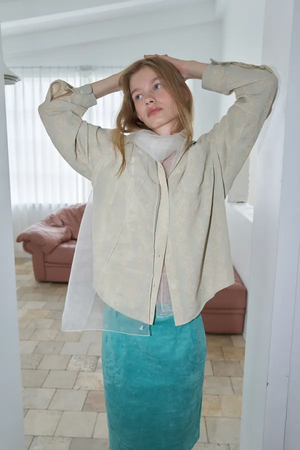 [EXCLUSIVE] ANTIQUE PATTERNED VINTAGE BLOUSE_GREENWICH BLUE