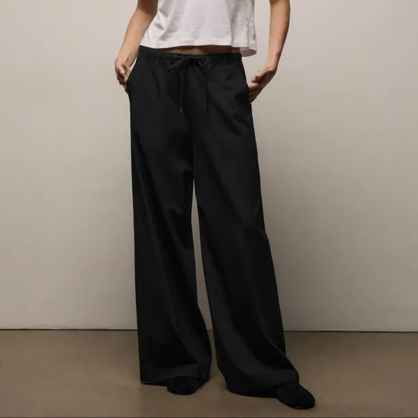 Stretch Wool Wide Leg - Black