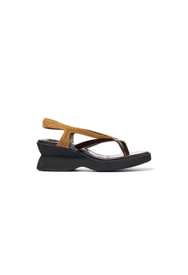 DOUBLE STRAP PLATFORM FLIP FLOPS, BROWN