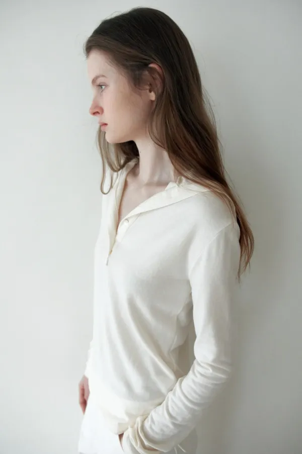 [7th] High-Neck Button Open T_Ivory