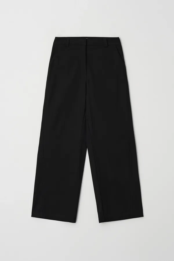 line cotton pants - black