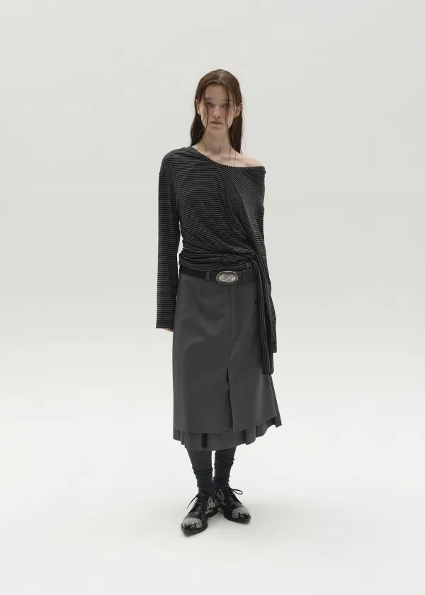 [3rd REORDER] STRIPED STRAP HOODED TOP (CHARCOAL)