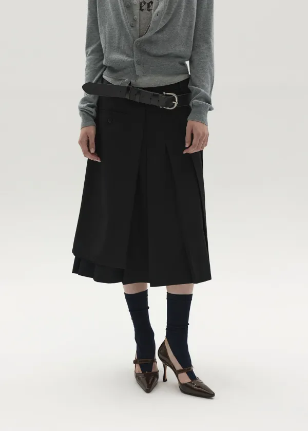 LAYERED PLEATED MIDI SKIRT (BLACK)