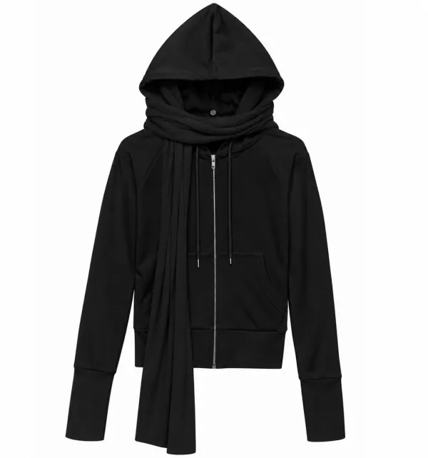 Muffler hoodie zip-up (Black) - bonnae