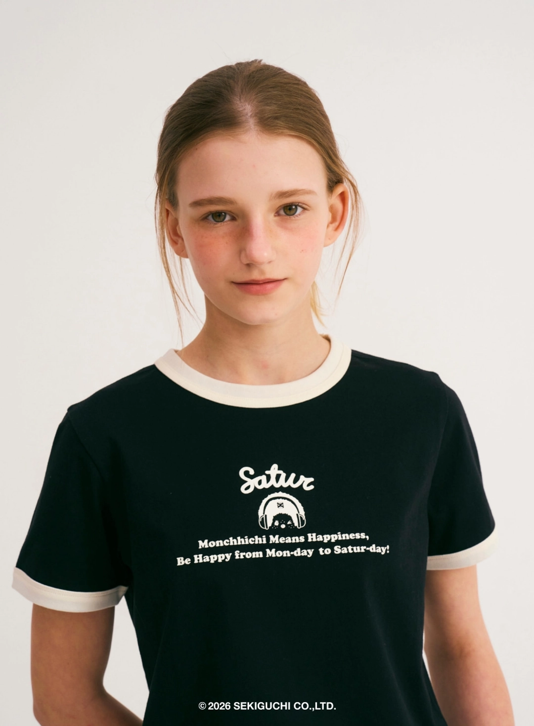 세터 (W) Satur X Monchhichi Ringer T-Shirt - Black 상품 이미지 2
