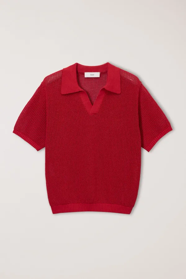UNISEX CHUNKY POLO KNIT RED_UDSW6B126R2