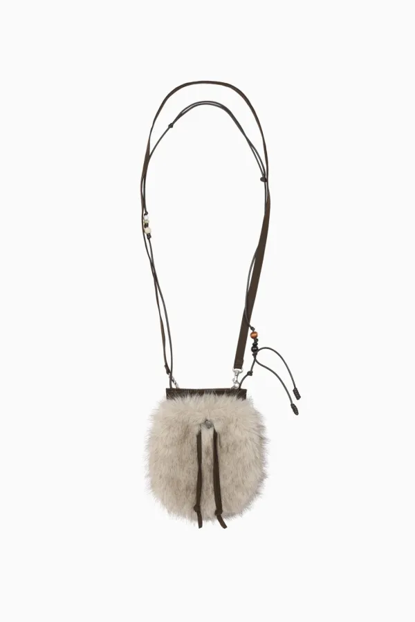 BEADS FUR MINI BAG, BEIGE