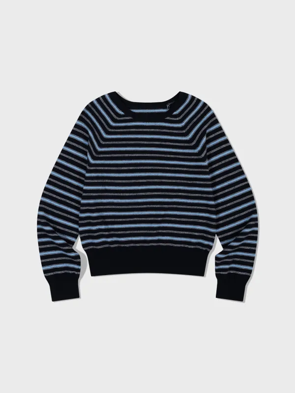Merino Cashmere Striped Sweater_Navy
