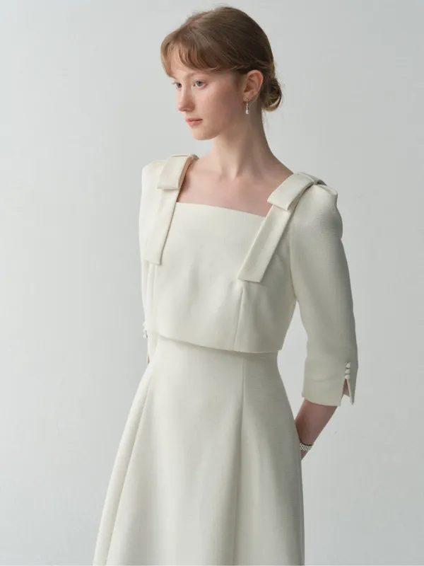 Overlay Cup Cake Three-Quarter Sleeve Dress(4color)