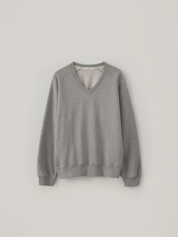 V-Neck Cotton Sweatshirt - Gray