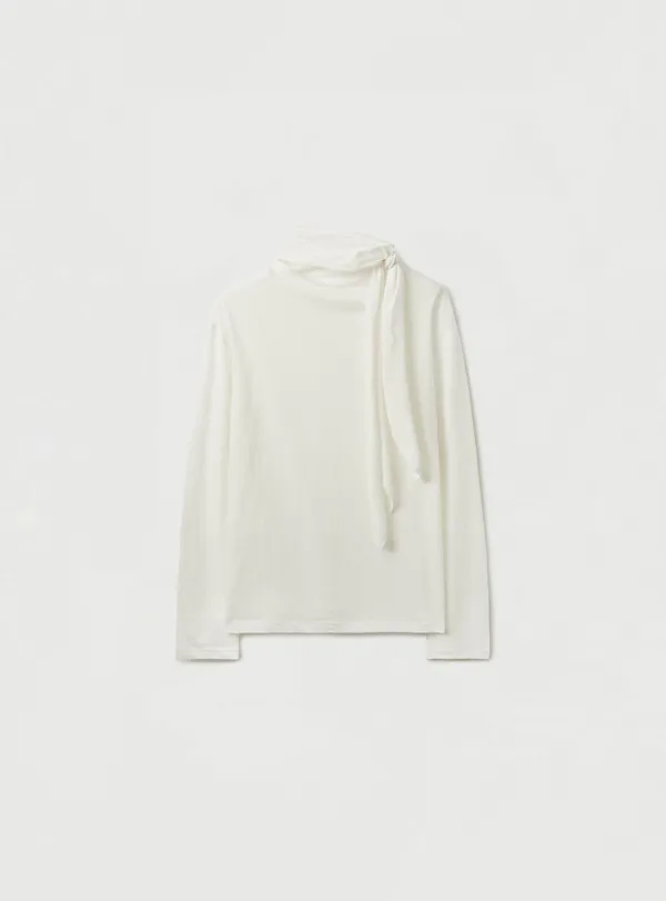 LACE TIE JERSEY TOP - IVORY