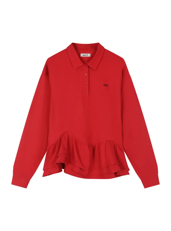 RUFFLE COTTON PK-SHIRT (RED)
