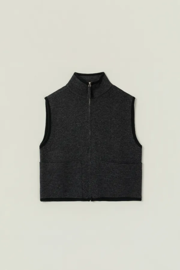 PATTON POCKET KNIT ZIP UP VEST_CHARCOAL