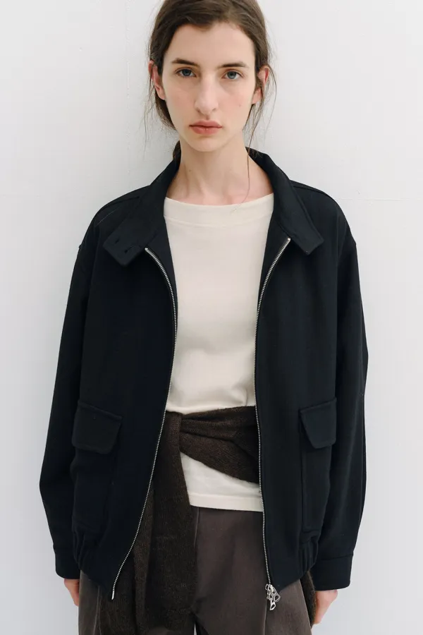 high neck wool blouson jacket (deep navy)