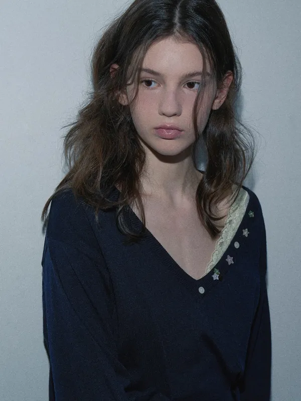 [리오더] DEEP V-NECK BUTTON PULLOVER (NAVY)