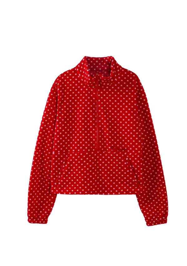 Mused Slim Fit Fleece Anorak - Red/Dot