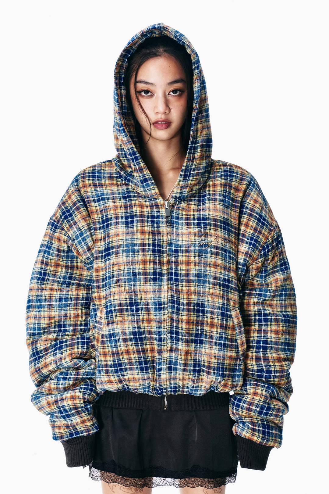 와이이이엘 CUBIC TARTAN CHECK HOODIE JUMPER GREEN 상품 이미지 2
