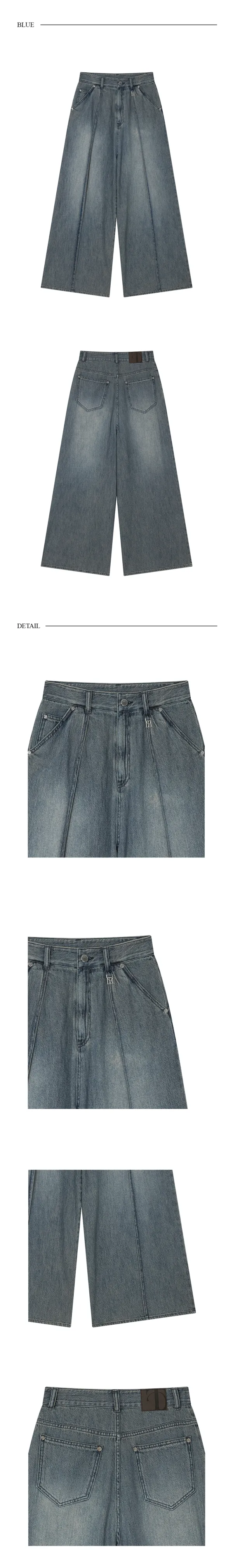Fluid Wide Denim Pants [ Blue ]