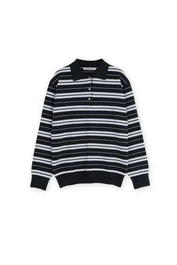 W Stripe Knit Pique, Navy