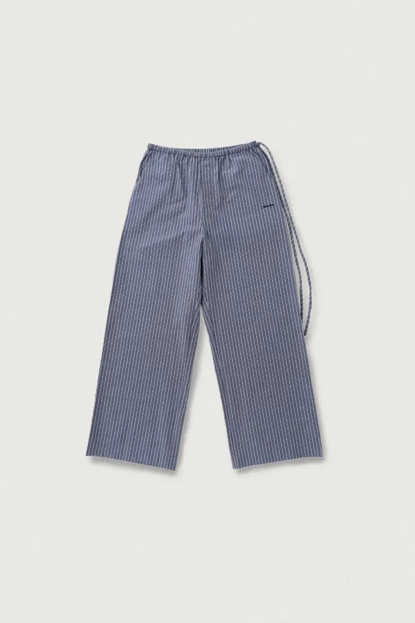 STRIPED POPLIN WIDE PANTS [NAVY]