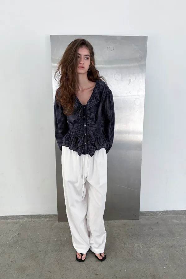 [4th Restock] Voluminous Blouse_check navy