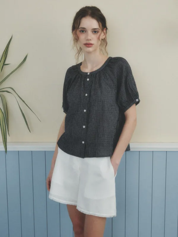 CHLOE raglan check blouse_black
